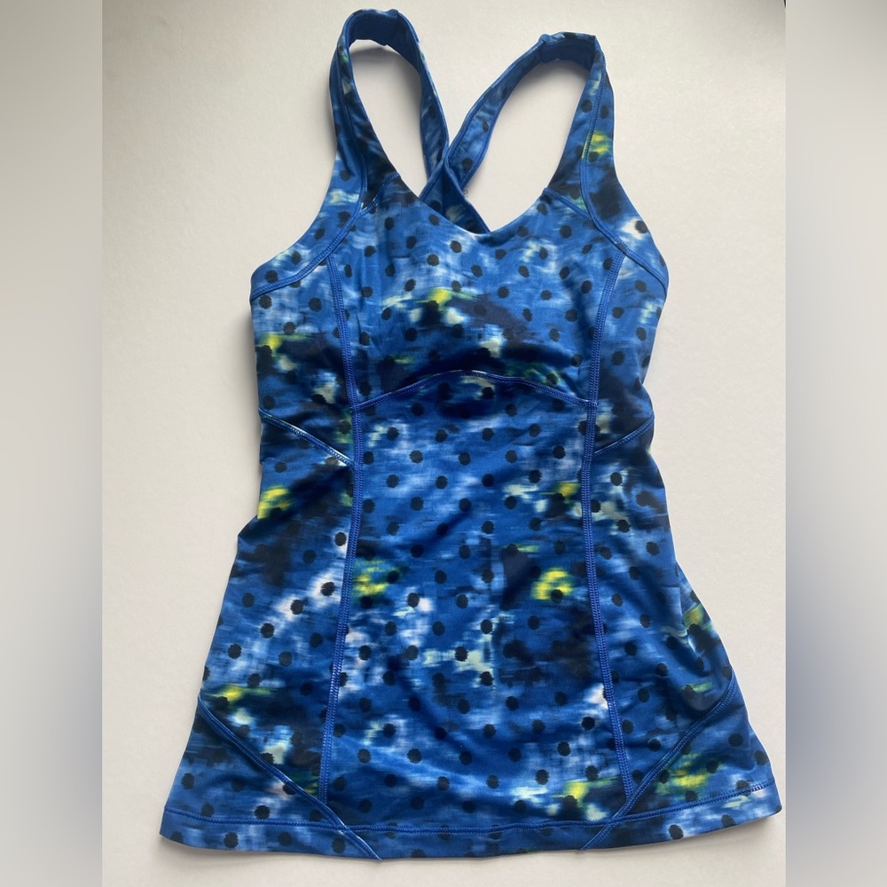 Lululemon Cross-Back Tank, Size: 2, Color: Northern Lights Blue/Green Dotted